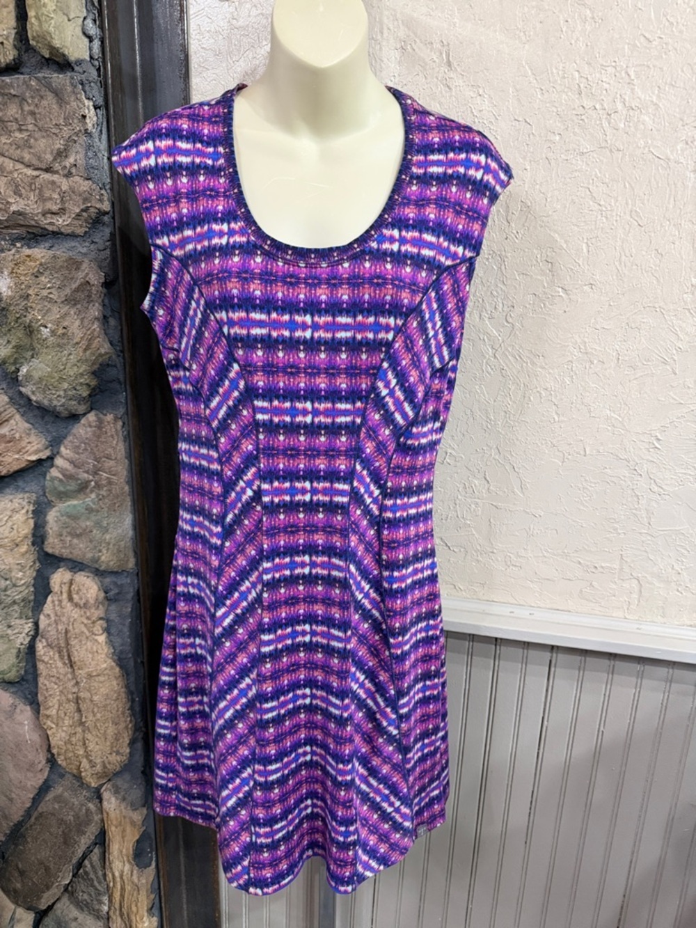 Title Nine Purple and Pink Patterned A-Line Mini Dress